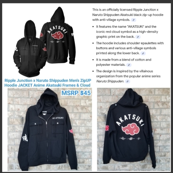 Authentic BLACK Naruto Shippuden AKATSUKI Cloud Hoodie Anime ZIP JACKET (Size M) - Picture 10 of 10